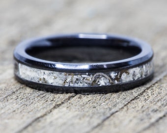 4mm Dinosaur Bone and Meteorite Black Ceramic Ring