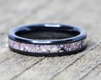 Purple Fluorite & Your Sand Black Ceramic Ring