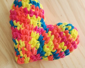 Neon Heart Plushie, heart shaped amigurumi, love themed stuffed toy