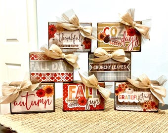 Fall signs. Autumn tiered tray decor. Fall word blocks. Fall days. Cozy days. Fall fun. Fall wood decor. Modern prims. Grateful hearts.