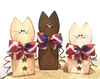Patriotic Cats. Cat tier tray. Summer wooden cats. Americana decor. Cat wooden decor. Summer decor. Modern Prims. Wood cat decor. July decor