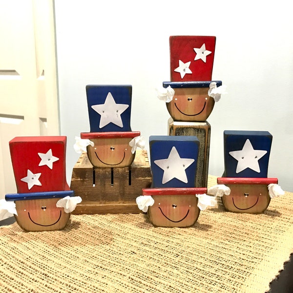 Uncle Sam. America tiered tray. Americana decor. Patriotic decor. Modern prims. America wood decor. Red white blue. USA wood decor. July.