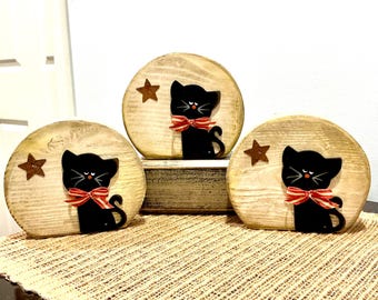 Restocked! Cat and moon. Black wood cat. Halloween cats. Halloween wood decor. Tiered tray decor. Modern Prims. Fall cats. Wooden black cat.