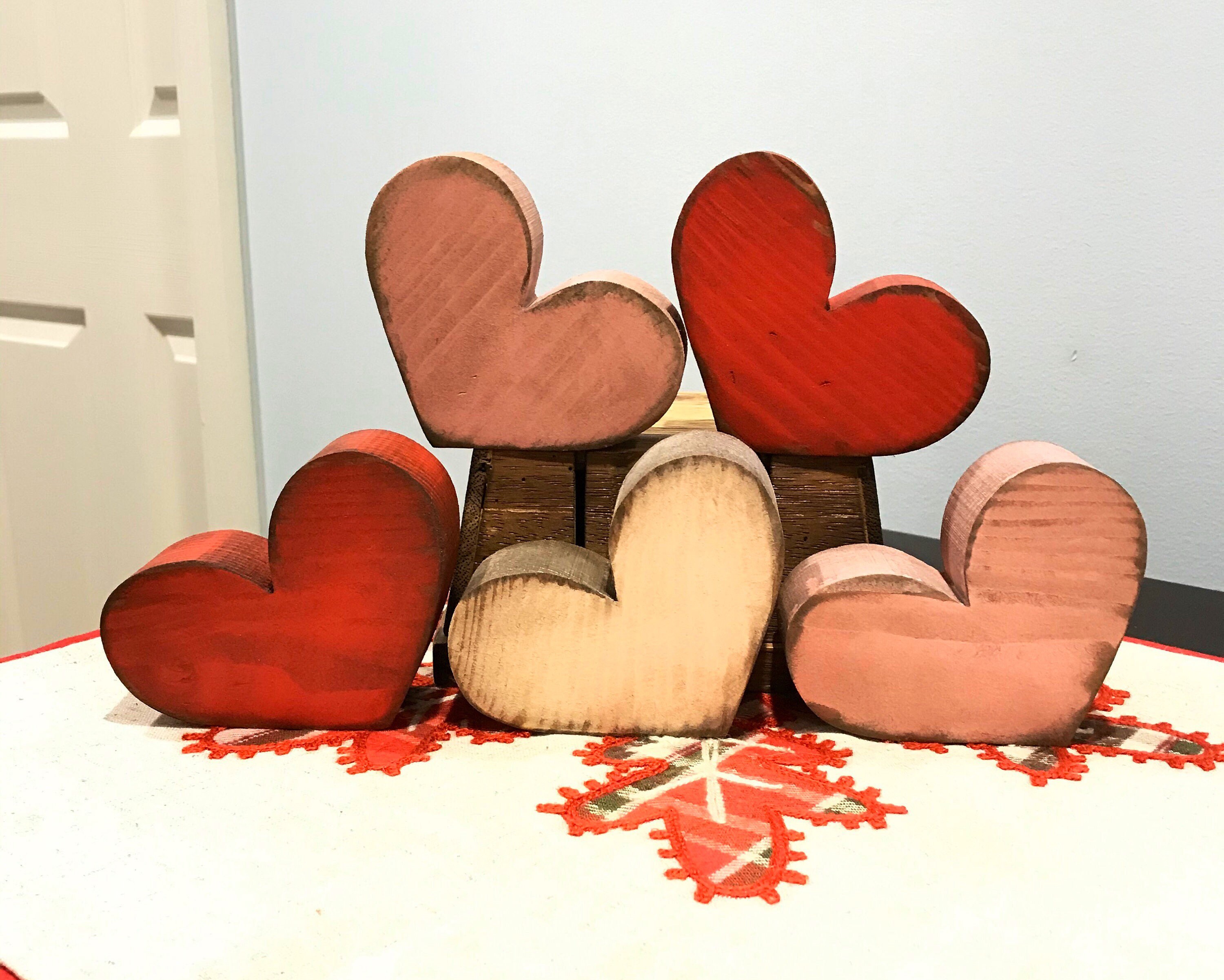 Vintage Valentine 4 Thin Wooden Hearts Valentines Day Decoration