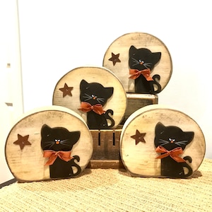 Restocked! Cat and moon. Black wood cat. Halloween cats. Halloween wood decor. Tiered tray decor. Modern Prims. Fall cats. Wooden black cat.