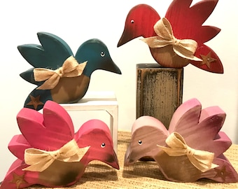 Wooden hummingbirds. Wood Bird. Rustic spring birds. Summer tier tray decor. Wooden birds. Summer decor. Wood hummingbird. Modern Prims.