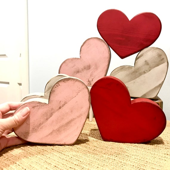 Restocked! Valentine Hearts. Valentines decor. Distressed wood heart. Red wooden hearts. Modern prims. Valentine heart decor.