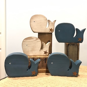 Chunky wood whale. Beach decor. Summer decor. Colorful wooden whales. Mermaid decor. Tiered tray decor. Chunky wood tail.
