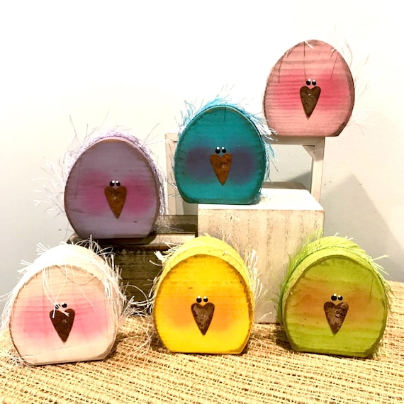 One Wood peep. Baby peeps. Easter wood decor. Tiered tray decor. Spring wood decor. Spring decor. Easter chicks. Modern Prims. Easter decor.