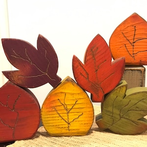 Restocked! Colorful carved leaves. Fall tiered tray. Wood leaves. Fall leaves. Autumn wood. Fall wood decor. Halloween tiered tray.