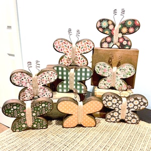RESTOCKED ! Wooden butterfly. Tiered tray. Spring decor. Summer decor. Wood butterflies. Modern Prims. Floral pattern butterfly.