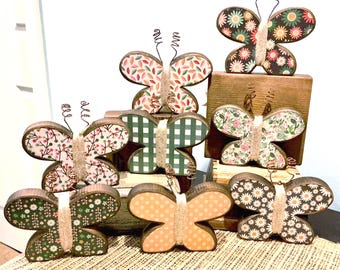 RESTOCKED ! Wooden butterfly. Tiered tray. Spring decor. Summer decor. Wood butterflies. Modern Prims. Floral pattern butterfly.