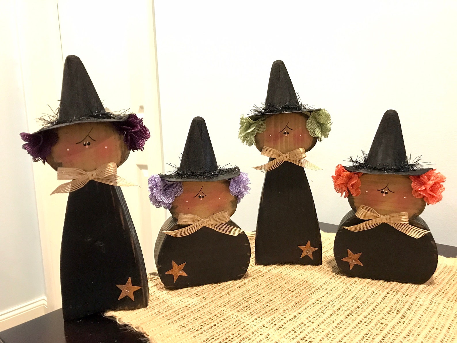 Wooden black witches. Wood witch. Cute witch. Fall wood decor. | Etsy