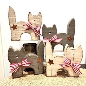 Gray Christmas wood Cats. Christmas tier tray. Christmas decor. Wooden cat decor. Winter cat wood decor. Modern Prims. Christmas cat decor.