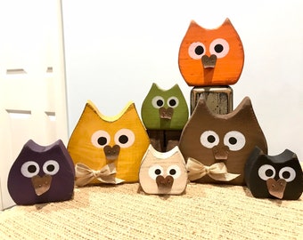 RESTOCKED! Wood owl fall decor. Tiered tray fall decorations. Halloween wood decor. Modern Prims. Fall wood. Wood owls. Wooden owl.