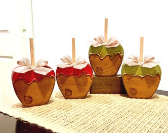 Caramel apples! One large apple. Fall apple decor. Wooden apples. Modern Prims. Fall Wood Decor. Fall decor. Wood apple. Teacher gifts.