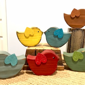 Restocked! Painted bird. Wood robins. Colorful wood bird. Rustic birds. Summer tier tray decor. Wooden birds. Spring decor. Modern Prims