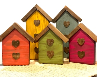 Rustic wooden birdhouse. Colorful birdhouse. Modern Prims. Farmhouse Decor. Bird house wood decor. Summer decor. Wood birdhouse decor. Birds