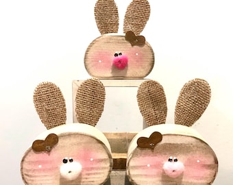 Cute bunnies. Baby bunny. Easter wood decor. Tiered tray decor. Spring decor. Easter decor. Modern Prims. Wood bunny.