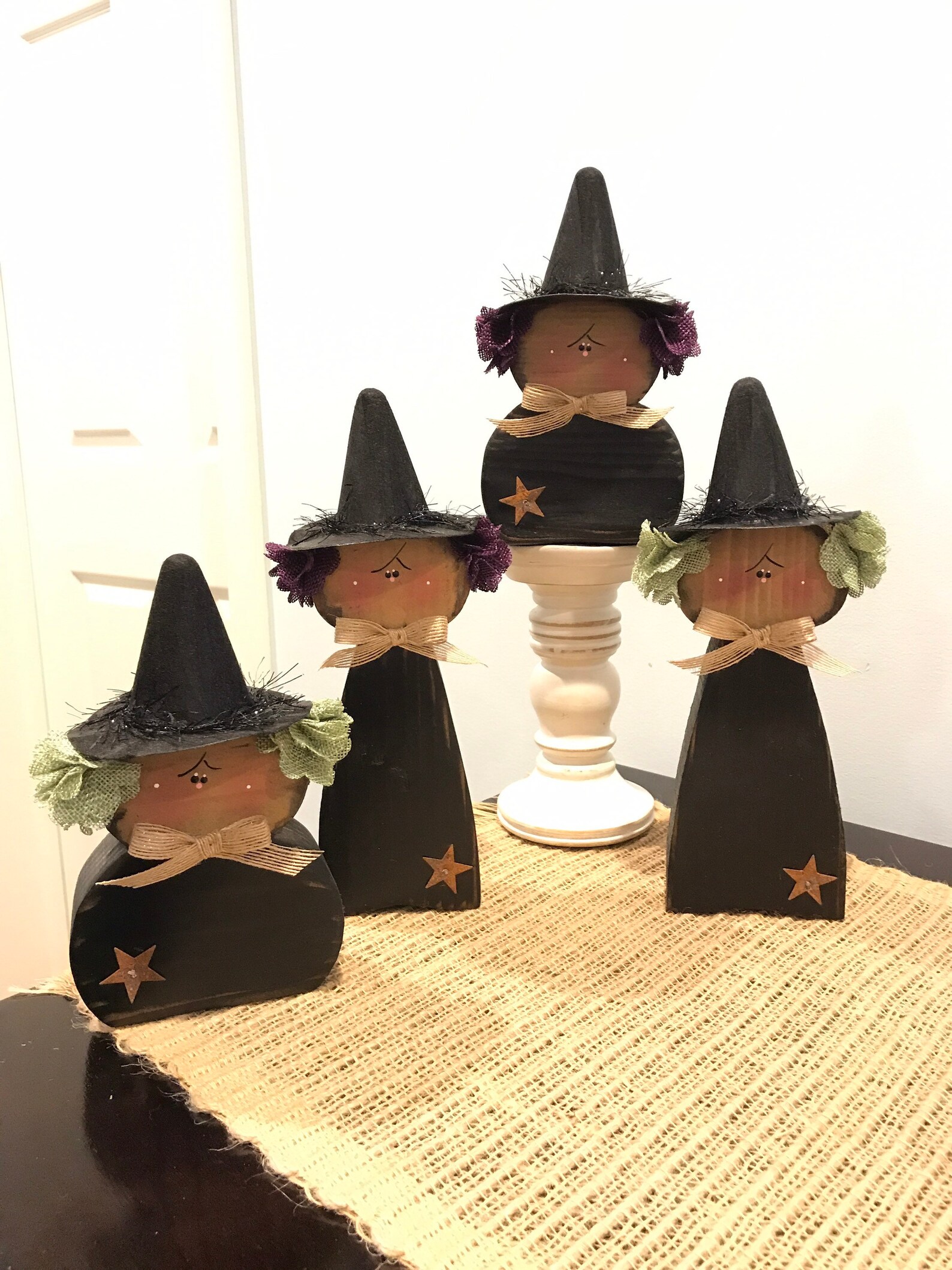 Wooden black witches. Wood witch. Cute witch. Fall wood decor. | Etsy