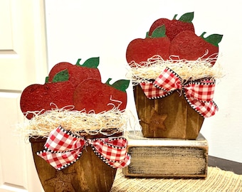Restocked! Wooden apple barrel. Apple wood decor. Fall apple decor. Wood apple crate. Modern Prims. Autumn decor. Apple tray. Teacher gifts.