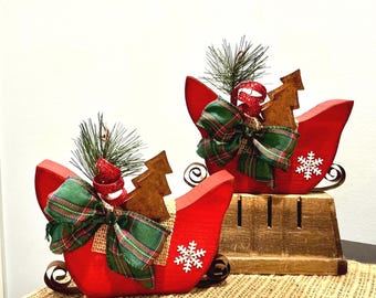 Wooden Sleigh. Wood Santa sleigh. Christmas home decor. Santas sleigh. Wood Christmas decorations. Modern Prims. Christmas tiered tray. Sled