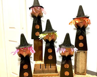 Wood witch. Cute witch. Fall decor. Halloween decor. Wooden black witches. Modern Prims. Halloween Tiered tray. Witch is in. Halloween witch