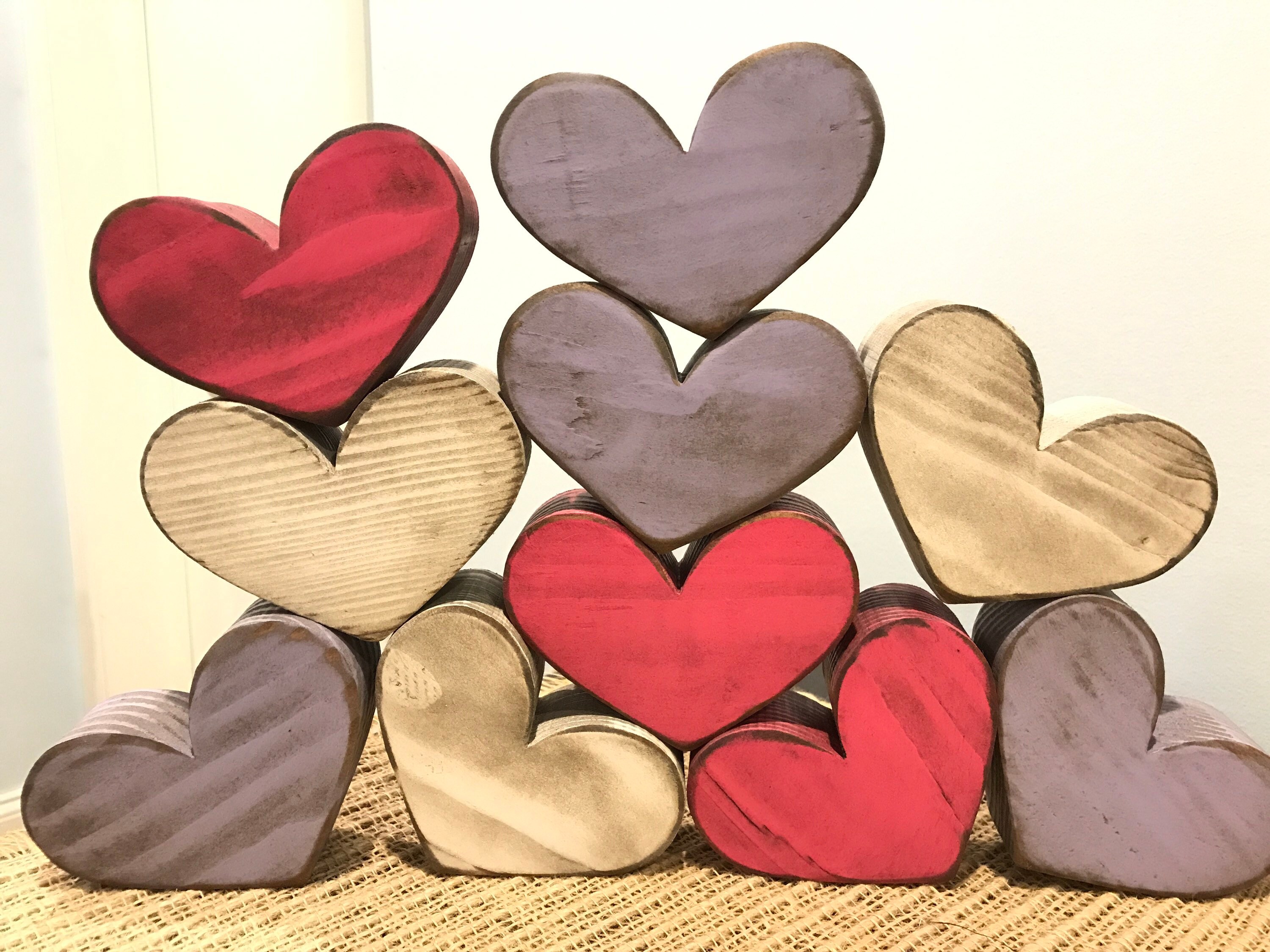  Valentine's Day Heart Wood Decor, Wooden Painted