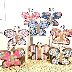RESTOCKED! Wooden butterfly. Tiered tray. Spring decor. Summer decor. Wood butterflies. Modern Prims. Vintage butterfly. Wood Flower.
