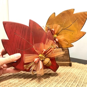 New! Set of 2 Larger colorful leaves. Fall tiered tray. Large Wood leaves. Fall leaves. Autumn wood. Fall wood decor. Autumn tiered tray.