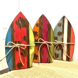 Chunky wood surfboards. Beach decor. Summer decor. Colorful surf boards. Surfboard decor. Surf signs decor. Aloha. Wood surfboard. Surfing.