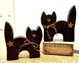 Restocked! Scaredy cat. Fall decor. Wood Cats. Black Cat. Halloween decor. Halloween decor. Cat wooden decor. Cat wood decor. Modern Prims.