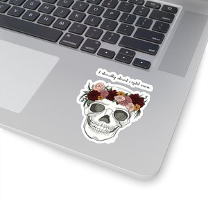 Kiss-Cut Stickers, skulls, illustration, halloween, stickers, gift for her, retro, flower crown, halloween decor, hand drawn, spooky