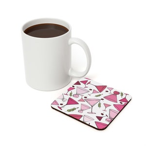 Cork Back Coaster, martini print onderzetters, roze prints, wijn accessoire, handgetekend cadeau