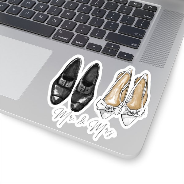 Kiss-Cut Stickers,  fashion, heels, illustration, bride, groom, wedding, stickers, gifts for her, open toe shoe, shoe sticker, fashionista,