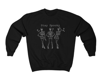 Felpa unisex Heavy Blend girocollo, scheletro, Stay spooky, moda, divertente, camicia halloween
