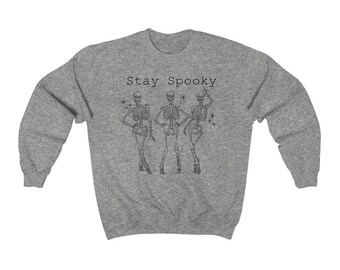 Felpa unisex Heavy Blend girocollo, scheletro, Stay spooky, moda, divertente, camicia halloween