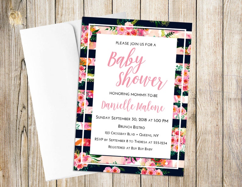 Floral Striped 5x7 Baby Shower Invitation Etsy