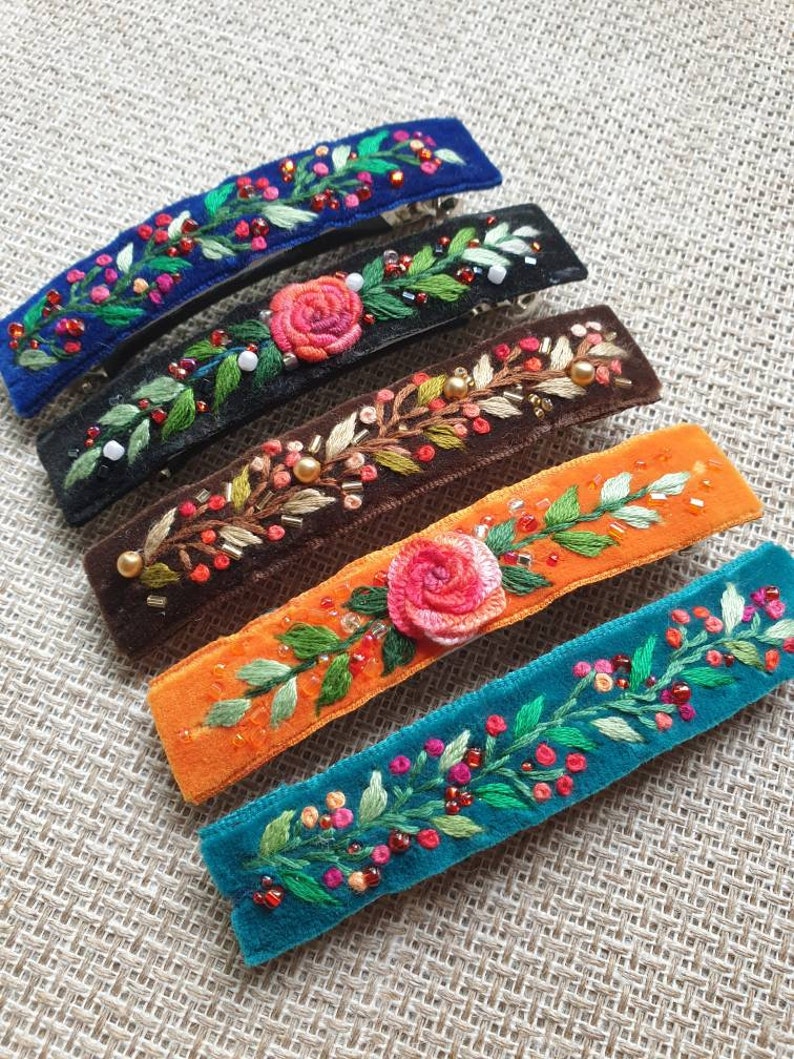 Big Velvet Hair Clips Hand Embroidered French Barrette Hair Etsy