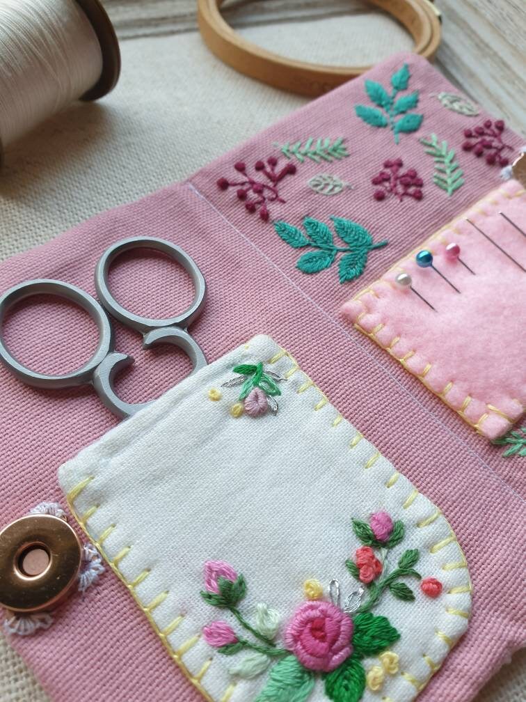 Hand Embroidered Needle Case Needle Book Sewing Case Pin Etsy