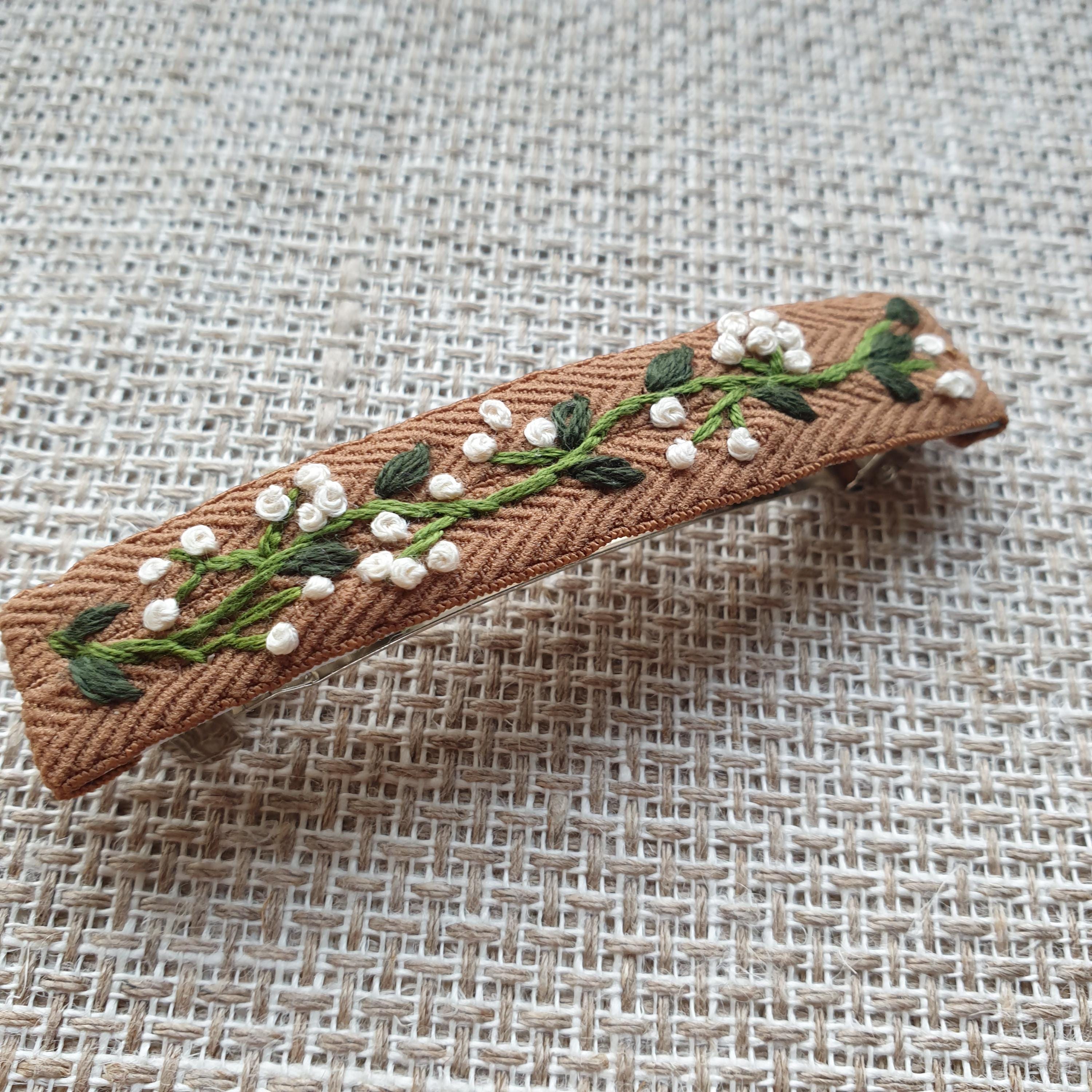 Buy Hand Embroidered Floral Hair Clip – Handmade Barrette Vintage