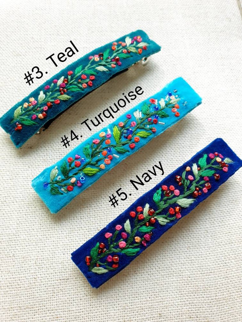 Big Velvet Hair Clips Hand Embroidered French Barrette Hair Etsy