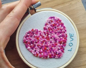 Hand Embroidery Mini Hoop Art, Valentine's Day Gift, Gift for lover, Heart Shape for Home Décor, Décor for Shelf, Housewarming Gift