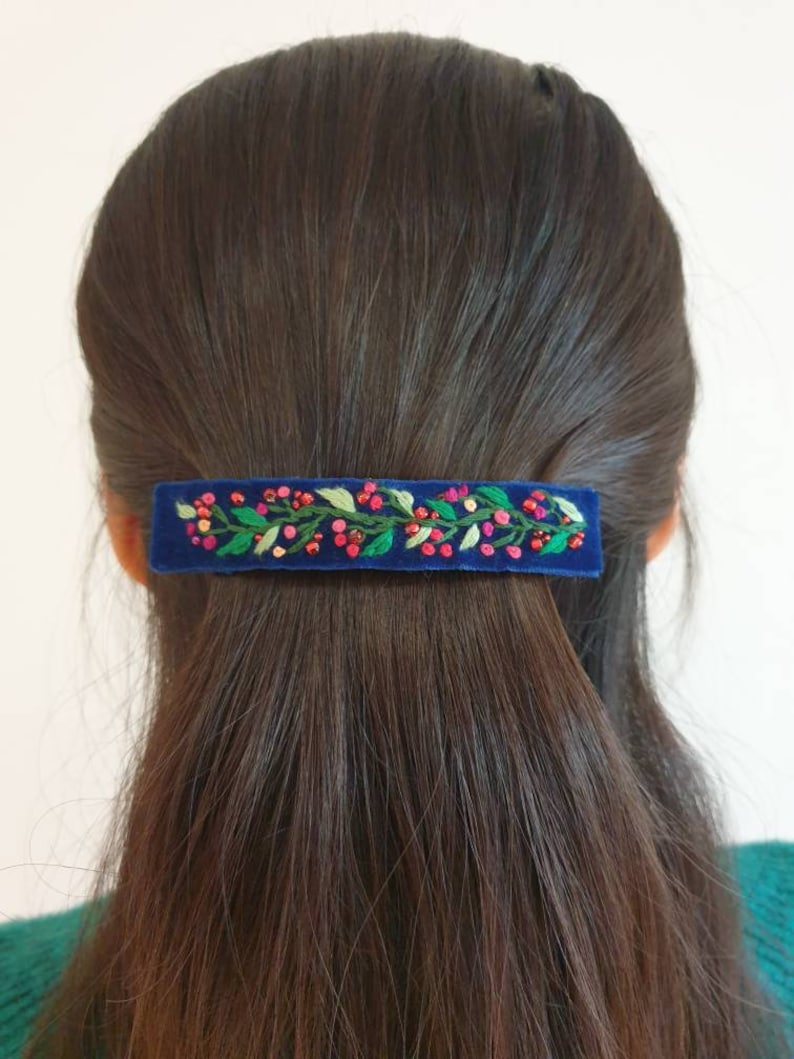 Big Velvet Hair Clips Hand Embroidered French Barrette Hair Etsy