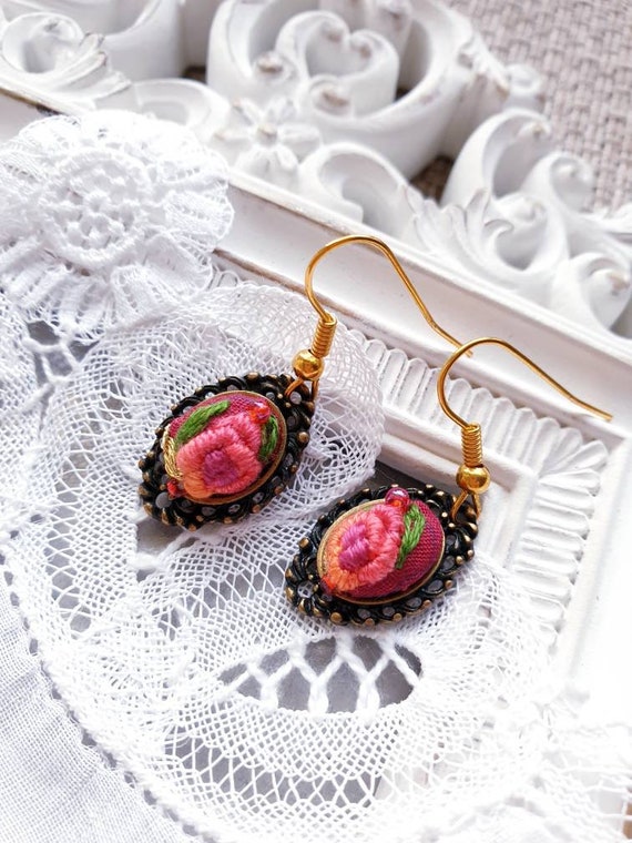 Hand on sale embroidered earrings
