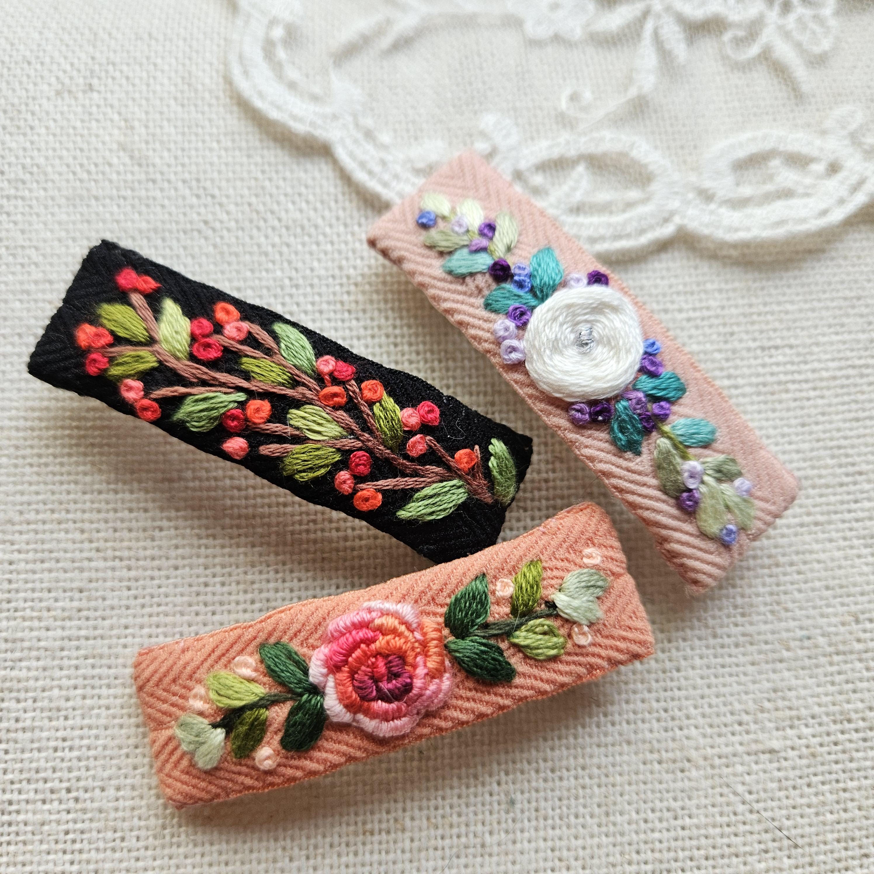 【新品】SYKIA Embroidery Hair Barrette Jane Hand Embroidered Small Hair Clip, Mini Floral Hair Barrette