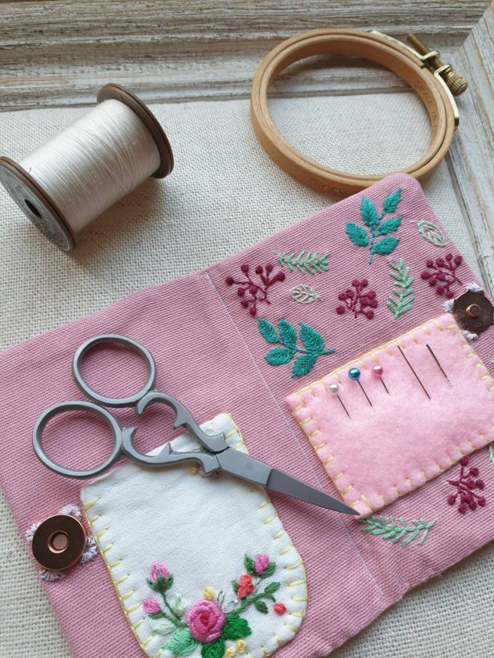 Hand Embroidered Needle Case Needle Book Sewing Case Pin Etsy