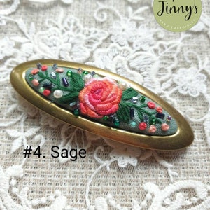 Oval Hairclips, French Barrette Hair Clips, Hand Embroidered Hair Slides, Flower Hair Clip, Vintage Oval hairclips, Hair Clips for Fine Hair image 5