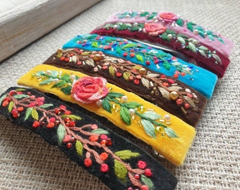 Big Velvet Hair Clips, Hand Embroidered French Barrette, Hair Slide, Floral Hair Clips, Hair Clips UK, Long Hair Barrettes, Hair Accessories