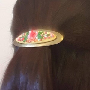 Oval Hairclips, French Barrette Hair Clips, Hand Embroidered Hair Slides, Flower Hair Clip, Vintage Oval hairclips, Hair Clips for Fine Hair image 10